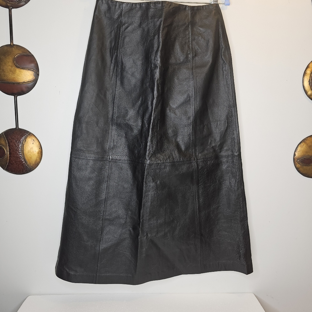 Excelled Collection Vintage Black Leather Maxi Skirt Size 10